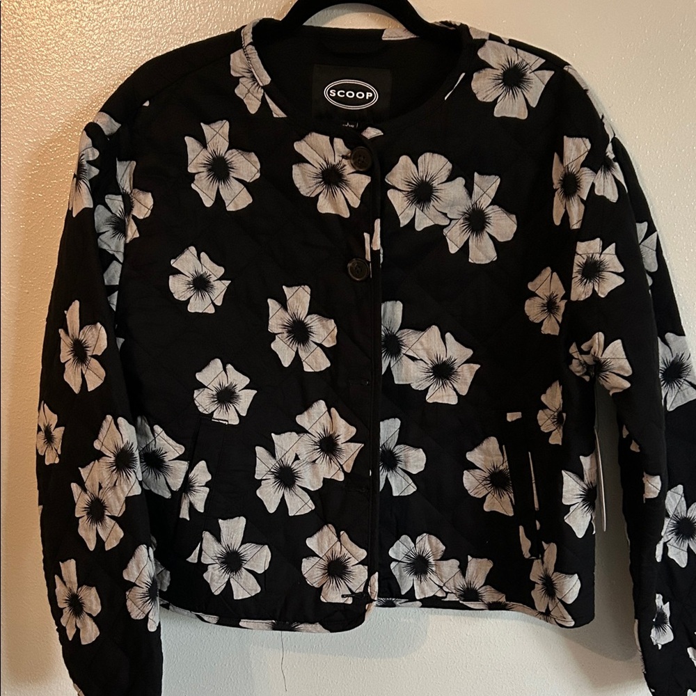 Scoop Quilted Black Floral Women's Jacket Size L 12/14